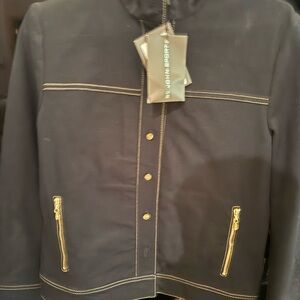 Gold Accented Black Lightweight Shirt Jacket
